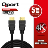 Qport Q-HDMI52 5M HDMI KABLO Altın Uçlu 5 Metre 4K HDMI 2.0 VERSİYON  Kablo - 1