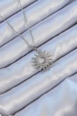 316L Çelik Zincir Gümüş Renk Zirkon Taşlı Parlayan Güneş Kolye - EBJ240912W27864 thumbnail 1