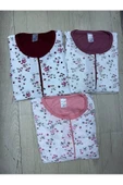 - Ev Hali Pijama- Çiçek desenli pijama takımı bordo-L beden thumbnail 3