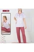 - Ev Hali Pijama- Çiçek desenli pijama takımı pembe- XL Beden - 1