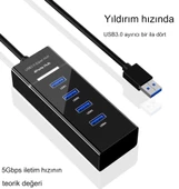 Portatif 4 Girişli Usb Çoğaltıcı Çoklayıcı Usb Hub 3,0 Laptop Desktop Kasa Notebook Uyumlu - 6
