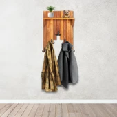 Ahşap Duvar Ve Kapı Askısı Elbise Askılık Raflı Piyano Model 5 Askılı 50x36x9 cm - 1