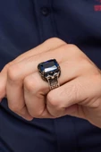 Parlament Mavisi Taşlı 925 Gümüş Erkek Yüzük thumbnail 3