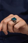 Aqua Mavi Taşlı 925 Gümüş Erkek Yüzük thumbnail 4