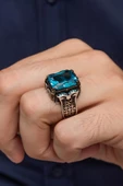 Aqua Mavi Taşlı 925 Gümüş Erkek Yüzük thumbnail 1