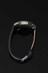 Lacivert Deri Kordon Gümüş Metal Kasa Erkek Saat - 2