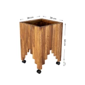 Dekoratif Ahşap Saksılık Çiçeklik Ahşap Saksı Altlığı 38x38x50 cm Tekerlekli Saksı Sehpası - 2