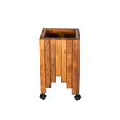 Dekoratif Ahşap Saksılık Çiçeklik Ahşap Saksı Altlığı 30x30x45 cm Tekerlekli Saksı Sehpası - 5