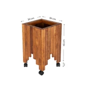 Dekoratif Ahşap Saksılık Çiçeklik Ahşap Saksı Altlığı 30x30x45 cm Tekerlekli Saksı Sehpası - 7