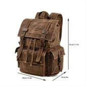 Sert Kanvas Retro Gündelik Okul İş Ofis Sırt Çantası Mumlu Su Geçirmez (Kahve) - 4