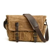 Retro Kanvas Postacı Çanta Mumlu Su Geçirmez (Haki) - 1