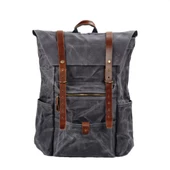 Retro Mumlu Kanvas Deri Büyük Outdoor Sırt Çantası (Gri) - 1