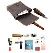 Retro Kanvas Gündelik Küçük Postacı Çanta Mumlu Su Geçirmez (Koyu Gri) - 6