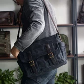 Retro Kanvas Postacı Çanta Mumlu Su Geçirmez (Siyah) - 3