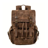 Sert Kanvas Retro Gündelik Okul İş Ofis Sırt Çantası Mumlu Su Geçirmez (Kahve) - 1