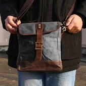 Retro Kanvas Gündelik Küçük Postacı Çanta Mumlu Su Geçirmez (Koyu Gri) - 5