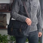 Retro Kanvas Postacı Çanta Mumlu Su Geçirmez (Siyah) - 5