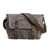 Retro Kanvas Postacı Çanta Mumlu Su Geçirmez (Koyu Gri) - 1