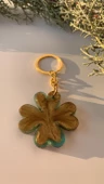Transparan Yeşil Gold Renkli Yonca Anahtarlık Gold Aksesuarlı El Yapımı Epoksi Hediyelik thumbnail 7
