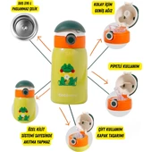 Vagonlife CS 8098 Sevimli Ses Çıkaran Kılıflı Pipetli Askılı Çelik Termos Çocuk Matarası thumbnail 5