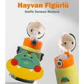 Vagonlife CS 8098 Sevimli Ses Çıkaran Kılıflı Pipetli Askılı Çelik Termos Çocuk Matarası thumbnail 3