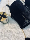 Simli Lez Büstiyer Sütyen Külot Takım - Siyah - 11