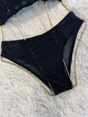 Simli Lez Büstiyer Sütyen Külot Takım - Siyah - 5