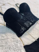 Simli Lez Büstiyer Sütyen Külot Takım - Siyah - 10