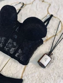 Simli Lez Büstiyer Sütyen Külot Takım - Siyah - 1