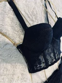 Simli Lez Büstiyer Sütyen Külot Takım - Siyah - 8