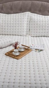 Yıldız Tek Kişilik Kapitoneli Yatak Örtüsü Krem - 10