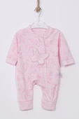 Kelebek Nakışlı % 100 Pamuk Ayaklı Kız Bebek Tulumu thumbnail 2