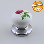 Polimer Düğme Kulp Gül Desenli Krom Tablalı Dolap Mobilya Mutfak Dolabı Çekmece Dolap Kulpu Kulbu thumbnail 1
