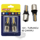Carub Düz-Çakarlı Park Stop Sinyal Ampulü Tek Duy 12 Led Fren Lambası 12V 93 Turuncu thumbnail 1