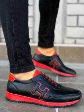BA0091 Bağcıklı Sneakers Siyah Kırmızı Erkek Casual Spor Ayakkabı - 2