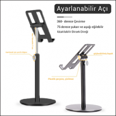 MÜHLEN GL083 - Siyah Katlanabilir, Taşınabilir ve Evrensel Telefon/Tablet Standı - 1