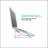 MÜHLEN GL092 - Gümüş Ergonomik, Katlanabilir ve Yüksekliği Ayarlanabilir Dizüstü Bilgisayar Standı - 5