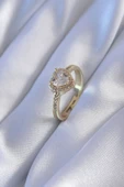 Gold Renk Zirkon Taşlı Kalp Model Pirinç Charm Kadın Yüzük - TJ-BYK2741 - 1
