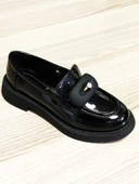 Siyah Rugan Tek Taş Loafer Ayakkabı - 1