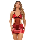 Real Passione Kadın Kırmızı Deri Görünümlü Kostüm Gecelik 21031 - 1