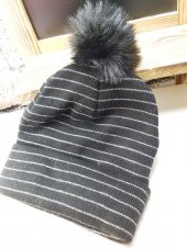 Kadın Siyah Gri  Simli Siyah Ponponlu Bere - 3