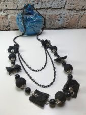Kadın Siyah Taşlı ve Dantel Detaylı Üçlü Uzun Zincir Kolye - 3