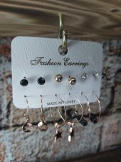 Kadın Gold Siyah Taşlı Üçlü Halka Küpe - 2