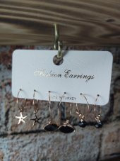 Kadın Gold Siyah Taşlı Üçlü Halka Küpe - 3