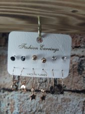 Kadın Gold Siyah Taşlı Üçlü Halka Küpe - 5