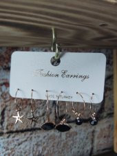 Kadın Gold Siyah Taşlı Üçlü Halka Küpe - 6