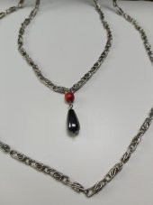 Kadın Gümüş Renk Hematit Taşlı Zincirli Kolye - 1