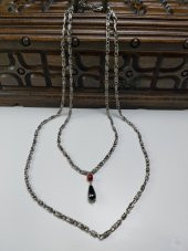 Kadın Gümüş Renk Hematit Taşlı Zincirli Kolye - 2