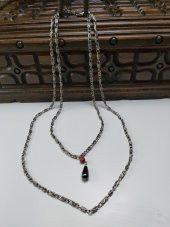 Kadın Gümüş Renk Hematit Taşlı Zincirli Kolye - 3