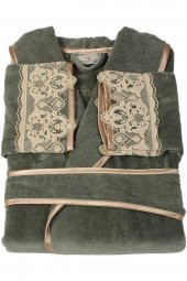 Ecocotton Organik Pamuk Bayan Bornoz - Azra Yeşil - 8
